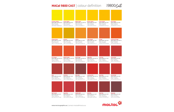 Mactac Farbkarte Serie 9800 Cast